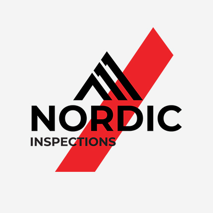 Logo of Nordic Inspections with a stylized mountain graphic and a diagonal red stripe behind the text.